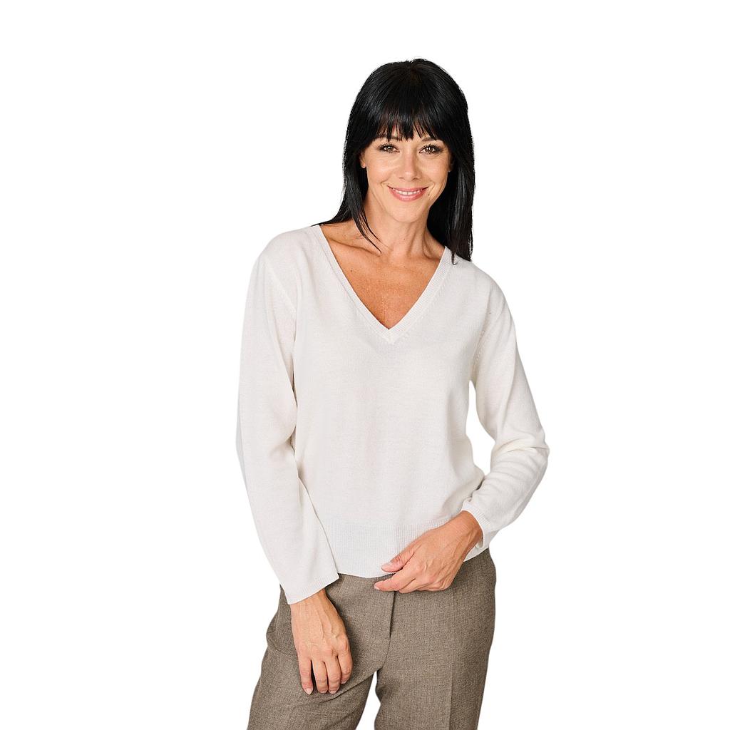 anneclaire-pull-à-col-rouleau-col en v-femme-ecru-d1839-857-201