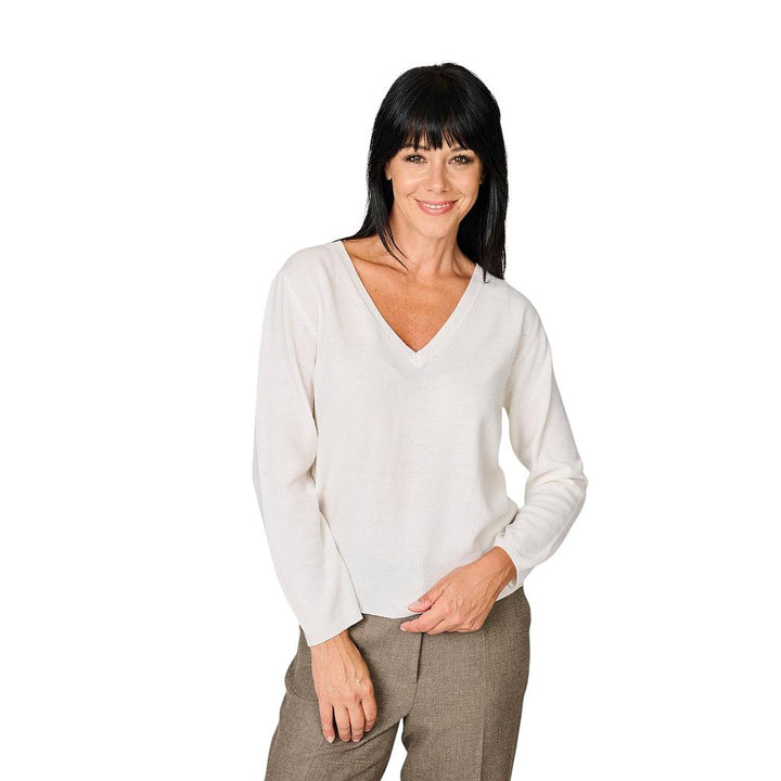anneclaire-pull-à-col-rouleau-col en v-femme-ecru-d1839-857-201