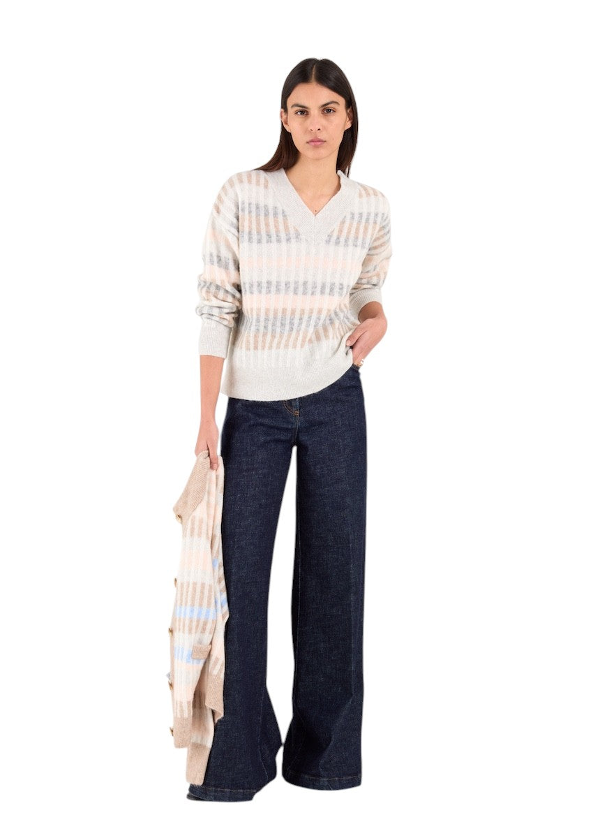 Anneclaire pull trui v-hals dames grijs D1810 461 481