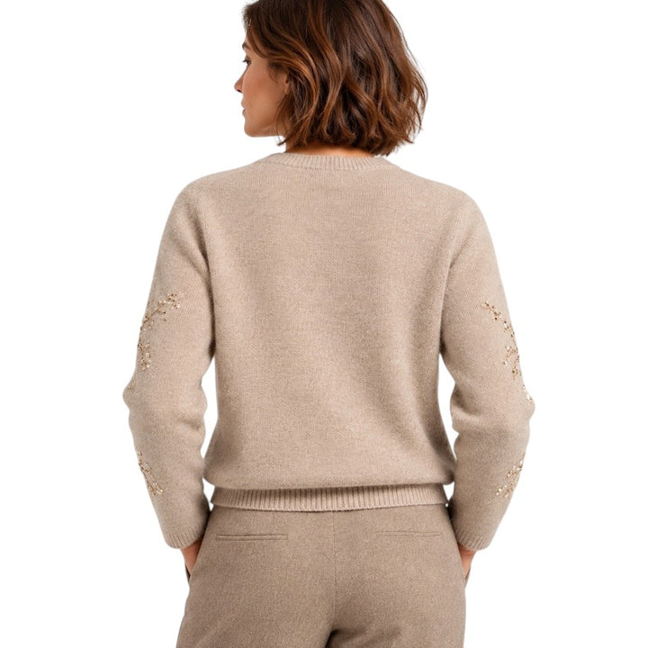 Hemisphere damesvest taupe — achteraanzicht op model