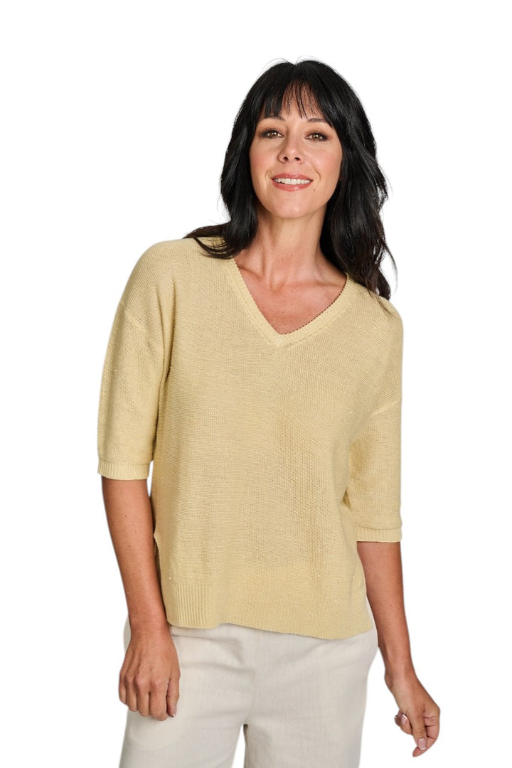 Hemisphere pull trui v-hals dames geel 261X828SQ-12 254