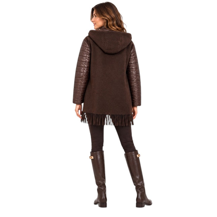Herno women’s hooded jacket brown — back view on model