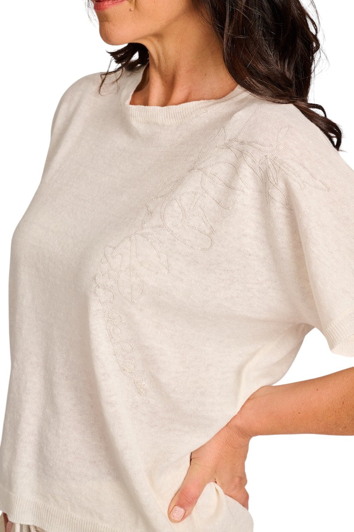 Panicale Cashmere pull trui ronde hals dames ecru D360421G 36D38A 0200
