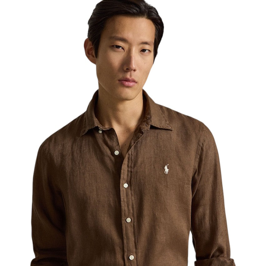 Polo Ralph Lauren Men hemd lange mouwen heren bruin custom fit 710966294514