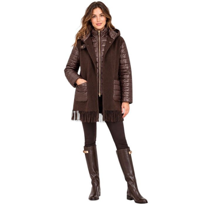 Herno women’s hooded jacket brown — front view on model