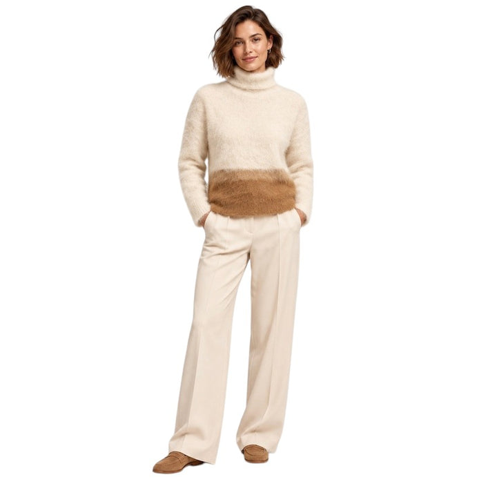 Antonelli women’s high-neck jumper ecru — front view on model